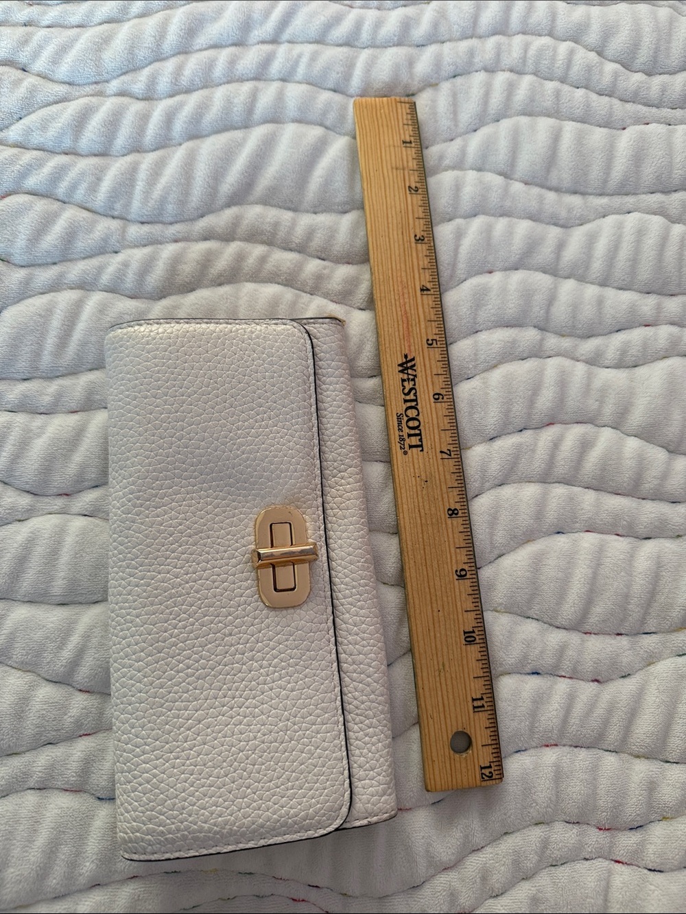 Michael Kors White Pebbled Leather Turn-Lock Wallet with Gold Hardware